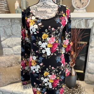 Pink and White Bodycon Dress with Square Neck